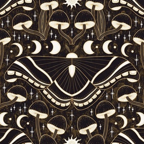 Whimsi-moth (whimsigoth moth and mushrooms) (Gold and White) (Large)
