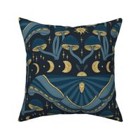Whimsi-moth (whimsigoth midnight moths and mushrooms) (Blue and Gold) (Large)
