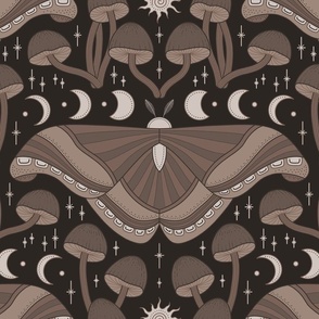 Whimsi-moth (whimsigoth moth and mushrooms) (Neutral Brown) (Large)