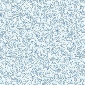 Small Botanical Floral Lines Cottage Core in Cornflower Blue