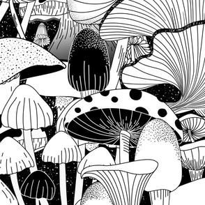 Monochrome Mushrooms in Black and White (Large)