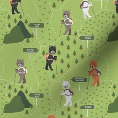 Hiking Cats on trails pattern