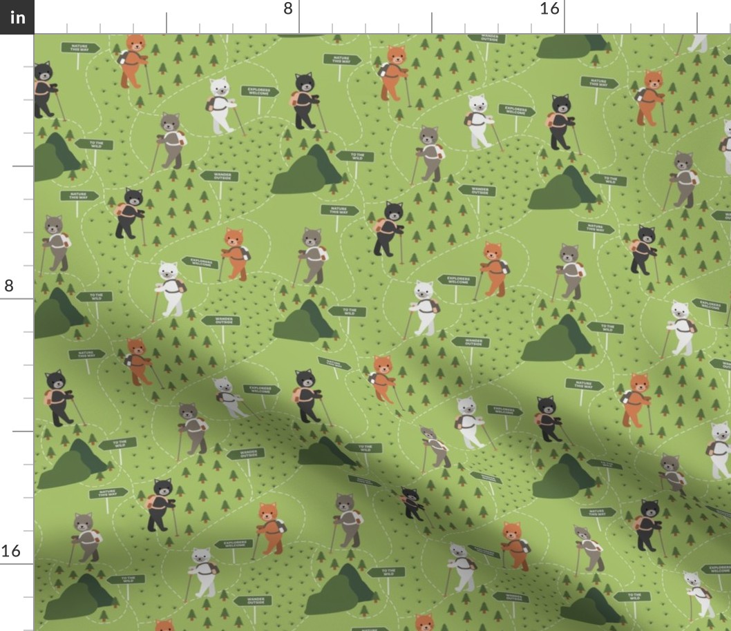 Hiking Cats on trails pattern