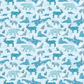 Geometric Arctic Animals with Snowflakes - Blue, Small