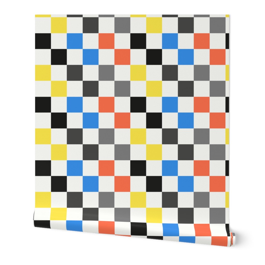 Multi vibrant color checkboard White- Large