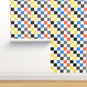 Multi vibrant color checkboard White- Large