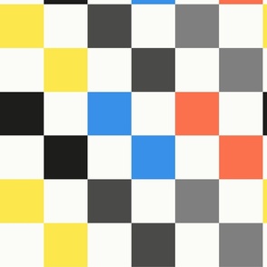 Multi vibrant color checkboard White- Large