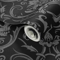 Dark Gothic Elegance Skull Damask Pattern Grey Black