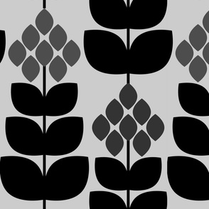 Monochromatic Geometric Flower and Leaves in Black and Gray