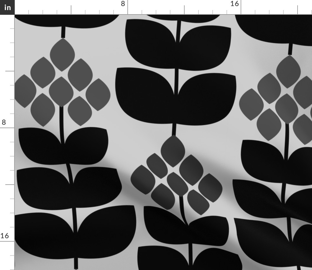 Monochromatic Geometric Flower and Leaves in Black and Gray