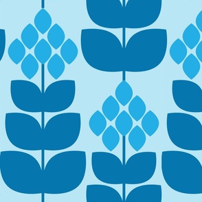 Monochromatic Geometric Flower and Leaves in Light Sky Blue