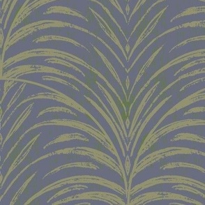 Rustic Feathered Tropical Textured Leaves - Jungle Green on Smokey Blue with Dark Green Texture