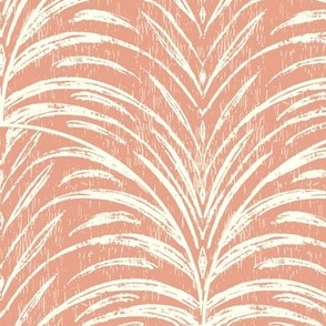Rustic Feathered Tropical Textured Leaves - Off White on Coral Peach
