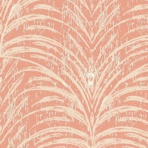 Rustic Feathered Tropical Textured Leaves - Pale Pink on Coral Peach