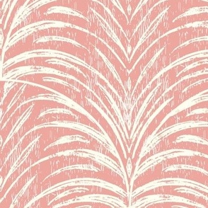 Rustic Feathered Tropical Textured Leaves - Off White on Pink
