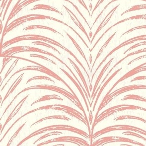 Rustic Feathered Tropical Textured Leaves - Pink on Off White