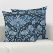 Monochromatic Art Nouveau poppies, dragonflies and lunar moths - blue