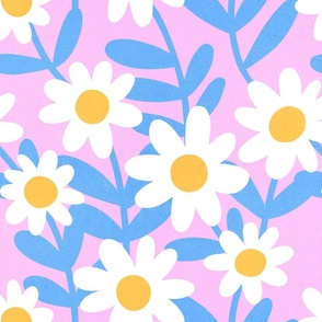 (M) 70s Minimal Abstract Floral Daisies in Bloom Pink #minimalabstract #retrofloral #abstracfloral #barbiecore #spoonflowercollection 