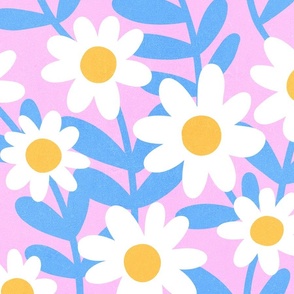 (L) 70s Minimal Abstract Floral Daisies in Bloom Pink #minimalabstract #retrofloral #abstracfloral #barbiecore 