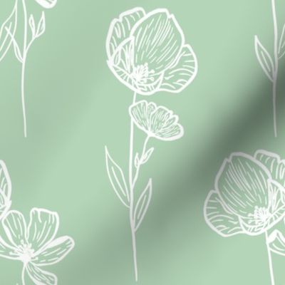 Wildflower Florals White on Mint Green - Dream Dance Dare 