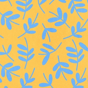 (L) Abstract Dancing Boho Leaves pastel 3. Cobalt Blue on Yellow #blueandyellow #boho #minimalnature #abstractleaves