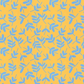 (S) Abstract Dancing Boho Leaves pastel 3. Cobalt Blue on Yellow #blueandyellow #boho #minimalnature #abstractleaves