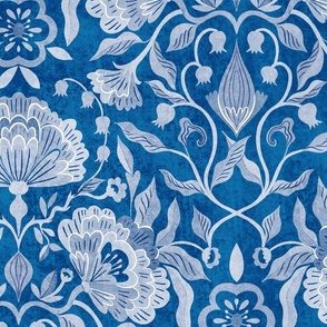 peonies damask florals blue // large