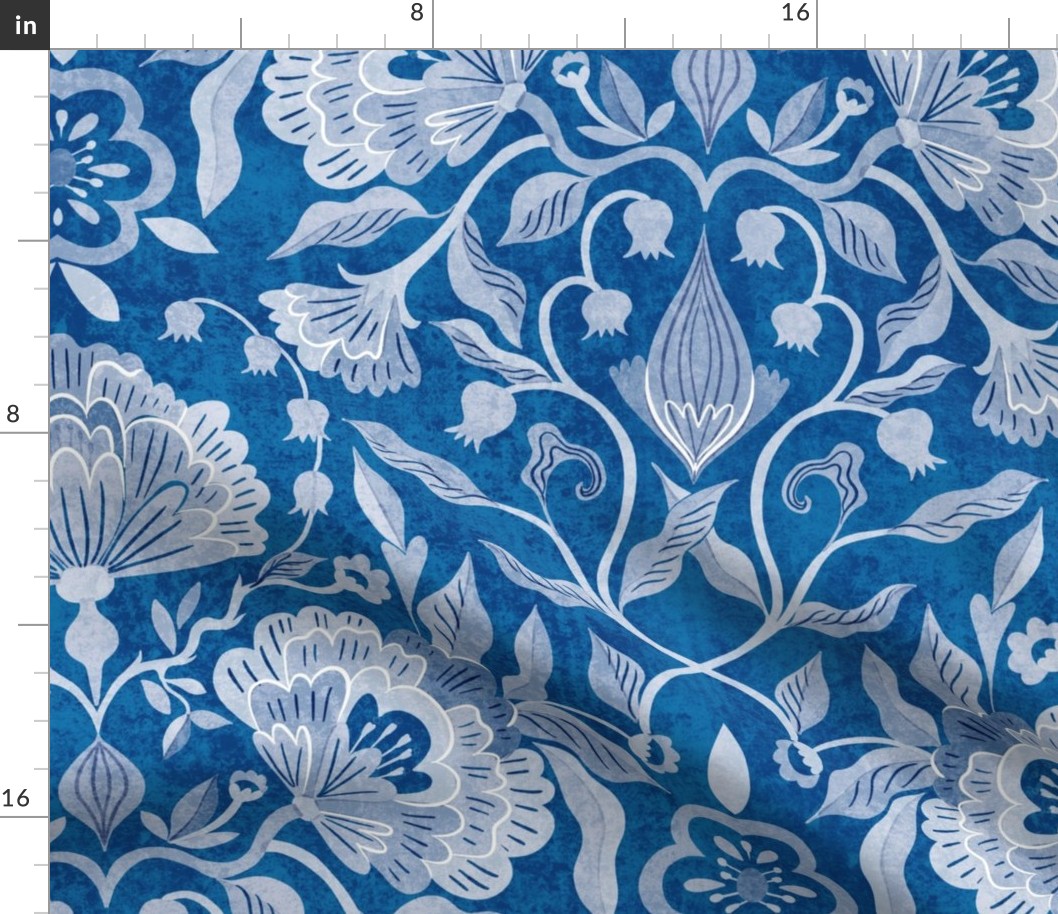 peonies damask florals blue // large