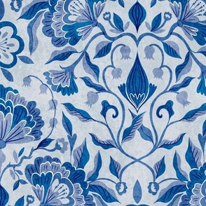peonies damask florals porcelain light blue // large