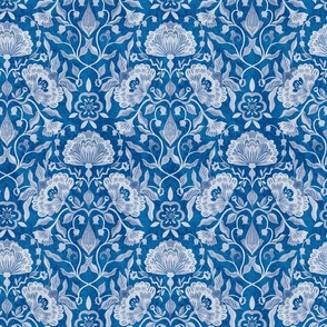 peonies damask florals porcelain blue // small