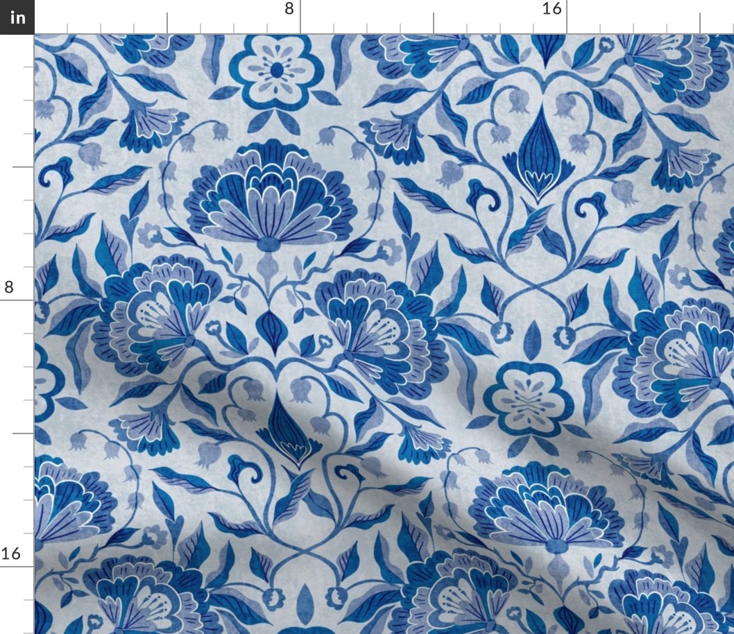 peonies damask florals porcelain light blue // medium
