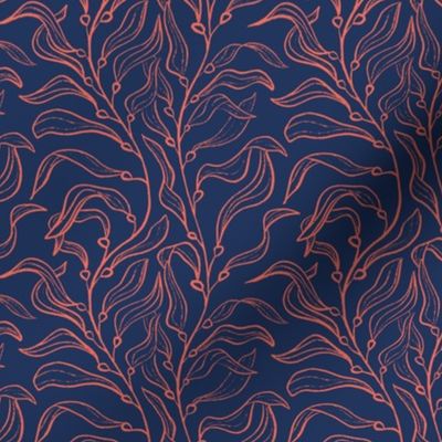 Coastal Sea Kelp Forest - Navy and Orange  #P230454