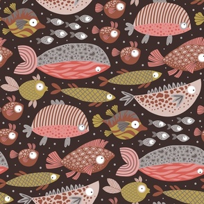 Funny patterned fish. Dark colors. Large