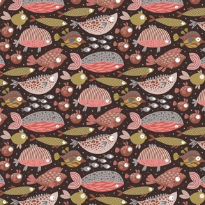 Funny patterned fish. Dark colors. Small