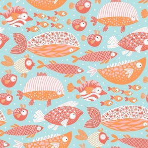 Funny patterned fish. Bright colors. Large