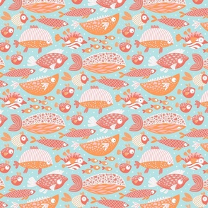 Funny patterned fish. Bright colors. Small