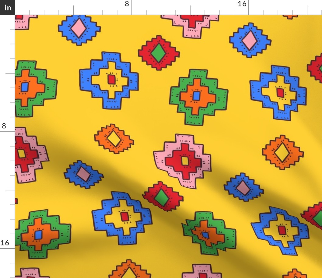 Colorful cartoon rhomb on yellow 