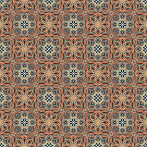Retro Geometric Florals - Blue and Red 