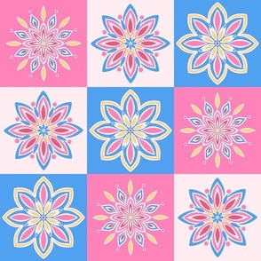 Mandala Florals - Checks Background