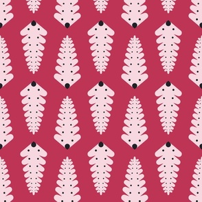 Mid-century fern leaves - Viva Magenta (Pantone 2023), pink, black - Medium