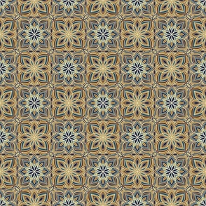 Retro Geometric Florals - Blue and Brown 
