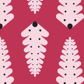 Mid-century fern leaves - Viva Magenta (Pantone 2023), pink, black - Big
