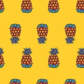 Whimsical summer pineapple on yellow