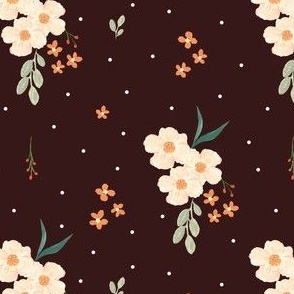 Hand painted Floral Dark Sienna Small