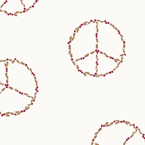 Tan / umber and red, boho, Christmas peace, peace sign, peace on earth, large scale