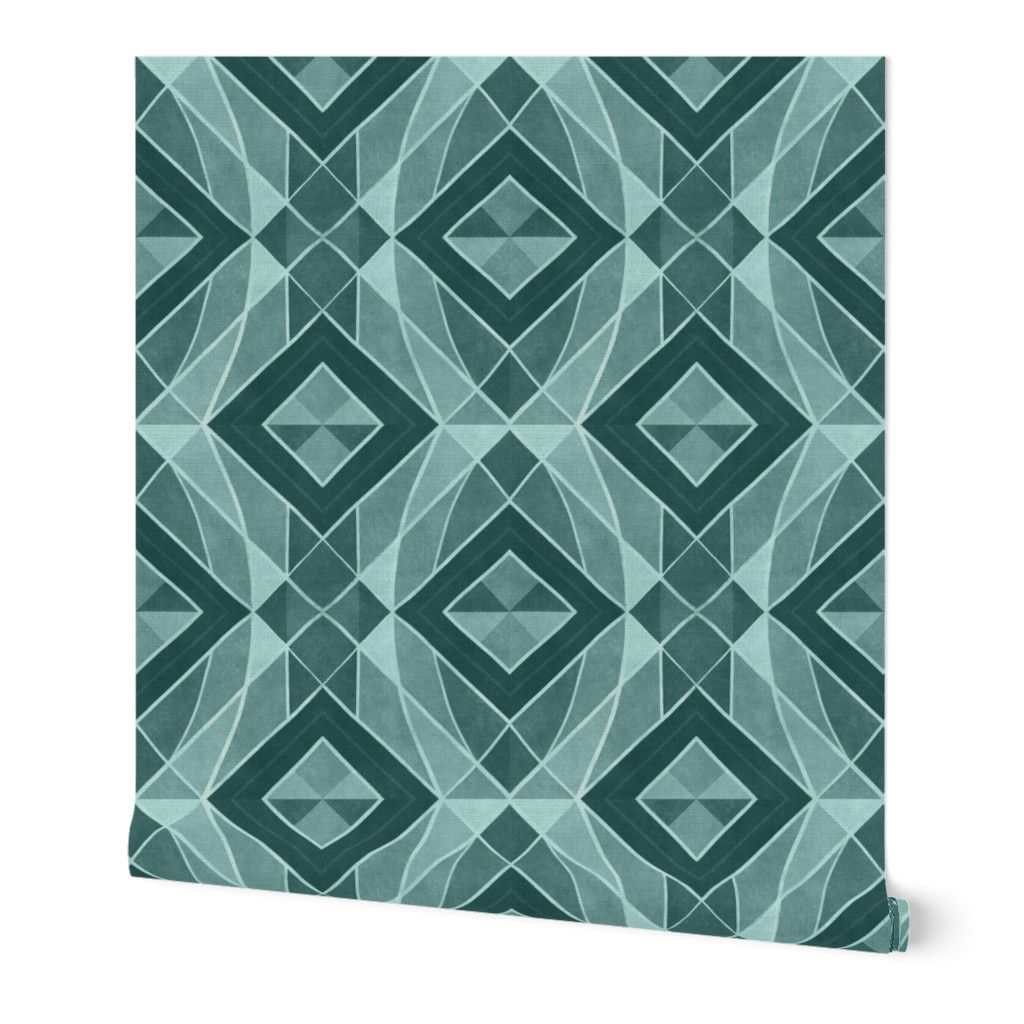 Monochromatic geometric abstract squares in  turquoise harmony // normal scale 0016 A // symmetrical squares triangles rhombuses blue teal green monochrome