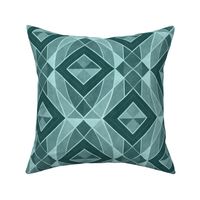 Monochromatic geometric abstract squares in  turquoise harmony // normal scale 0016 A // symmetrical squares triangles rhombuses blue teal green monochrome