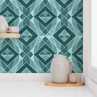 Monochromatic geometric abstract squares in  turquoise harmony // normal scale 0016 A // symmetrical squares triangles rhombuses blue teal green monochrome