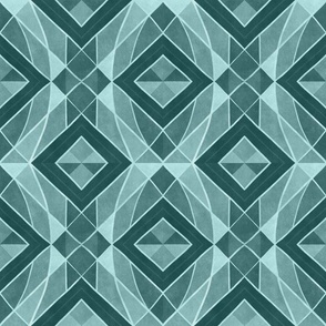 Monochromatic geometric abstract squares in  turquoise harmony // normal scale 0016 A // symmetrical squares triangles rhombuses blue teal green monochrome