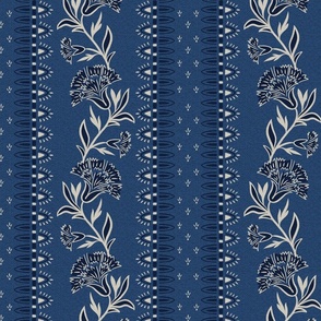 maximalist fantasy garden- blue- indian floral-border-dark-03-medium scale